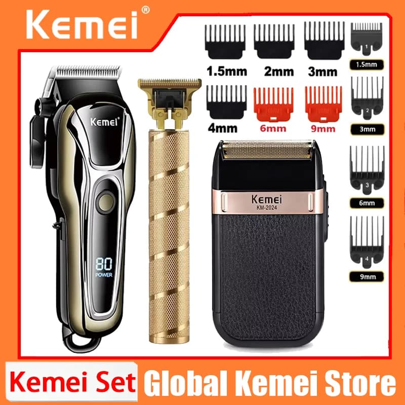 Kemei KM-1990 KM-2024 T9 Tagliacapelli Elettrico Professionale, Regolabarba Ricaricabile, Rasoio da Uomo, Kit Trimmer per Capelli