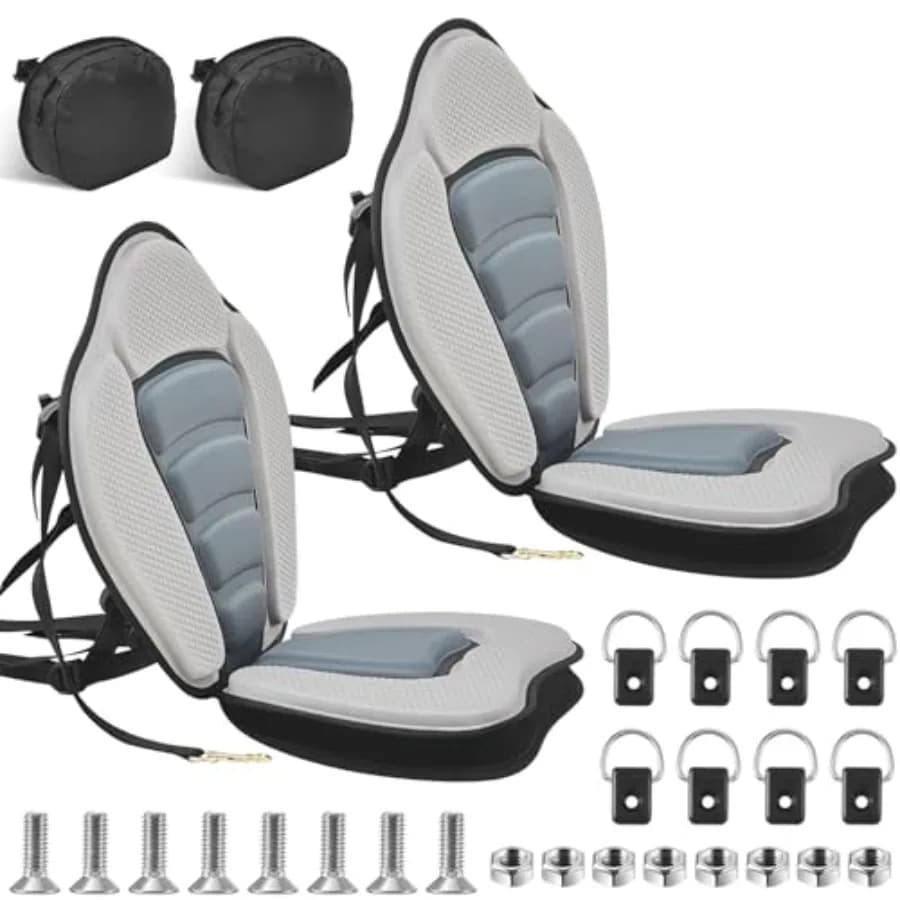Sedile per Kayak Rinforzato con Supporto, Sedile per Canoa e Paddleboard con Borsa Portaoggetti Rimovibile, Cuscino Regolabile per Paddleboard Sit-on-Top