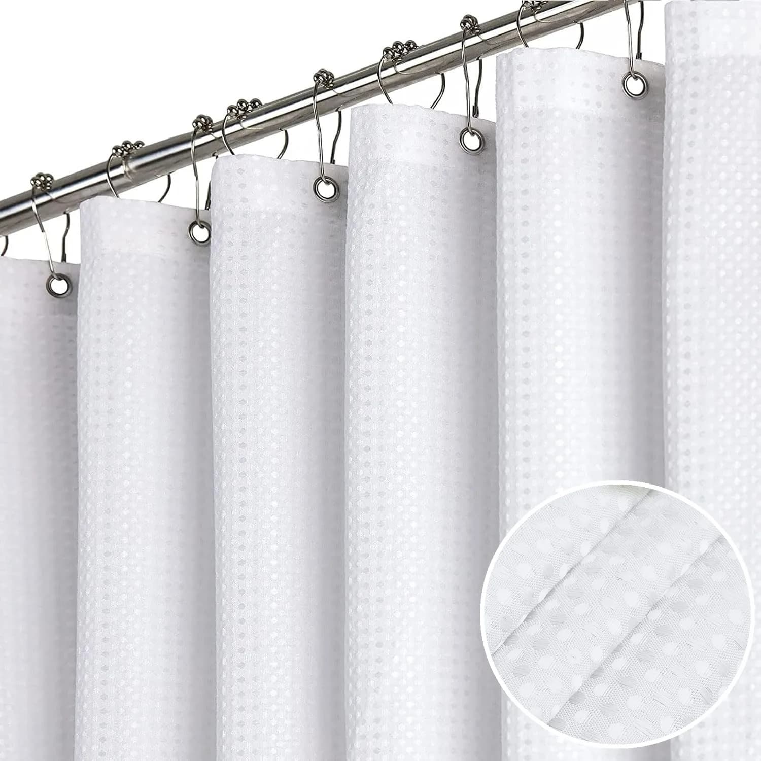 Tenda da Doccia Effetto Waffle Antimuffa in Tessuto Resistente per Bagno, Impermeabile con 12 Ganci