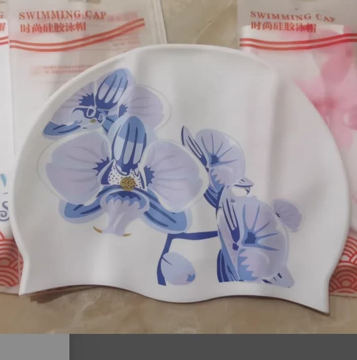 Waterproof Silicone Swim Hats With Cute Print For Women Ear Protection Oversize Ultra Slim Non-slip Swim Headphones Swimming Accessories