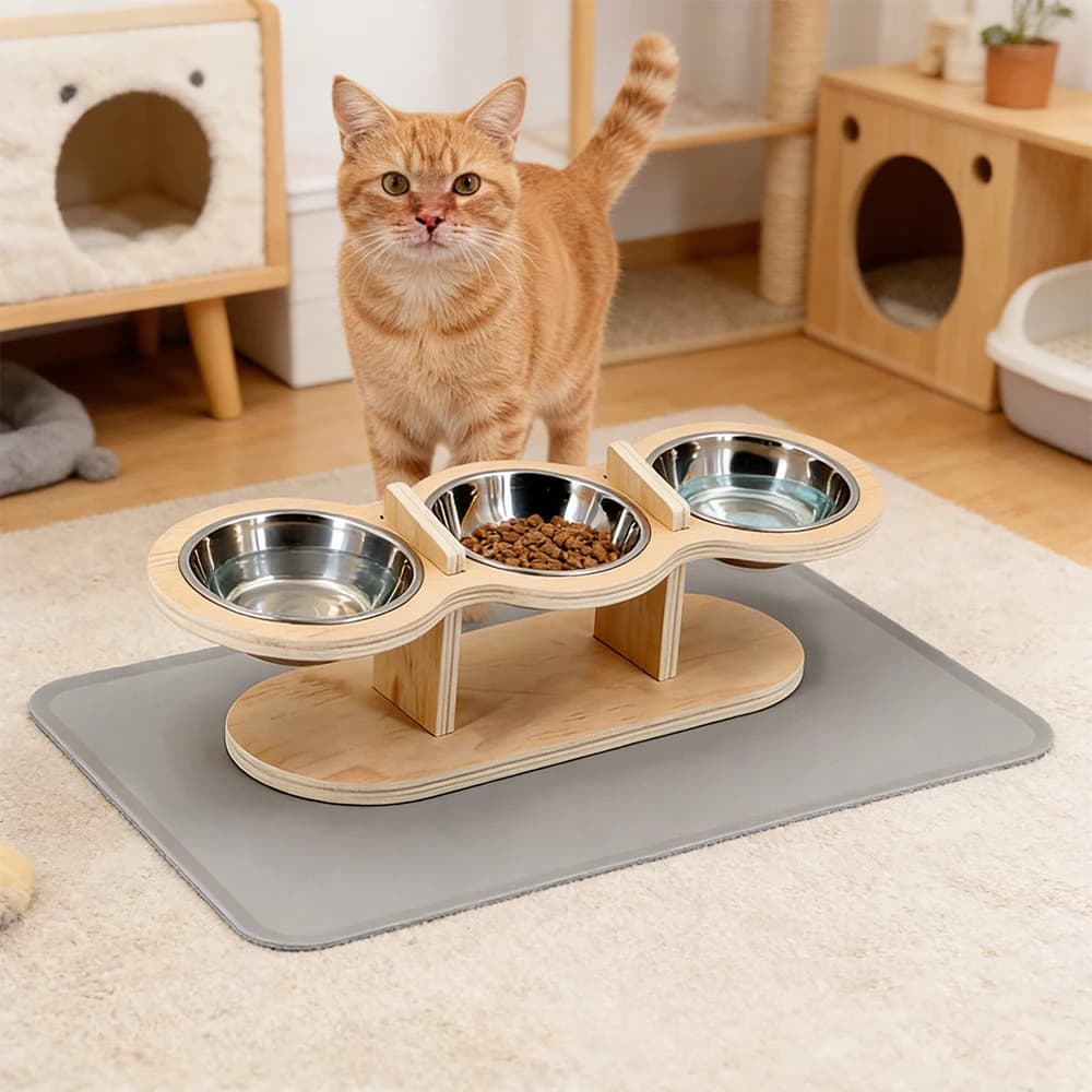 Ciotole per Gatti 15 ° Ciotole Inclinabili per Gatti e Cuccioli, Ciotola Rialzata Regolabile per Cani di Piccola Taglia con 3 Ciotole in Acciaio Inossidabile
