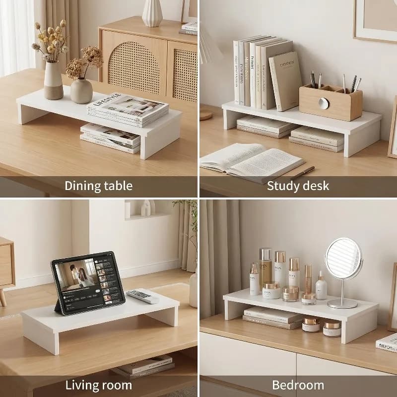 Supporto per laptop in legno bianco – Rialzo ergonomico stabile e resistente per computer, design per la protezione del collo, ideale per l'ufficio domestico