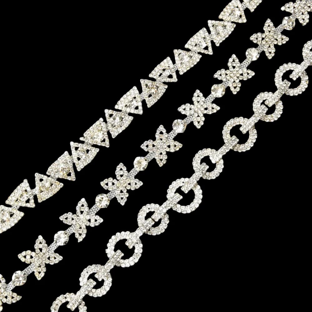 Catena di diamanti a forma di fiore bianco, codice di saldatura dell'occhio di cavallo, catena di abbigliamento, collare, decorazione, accessori per borse per scarpe in cristallo di vetro