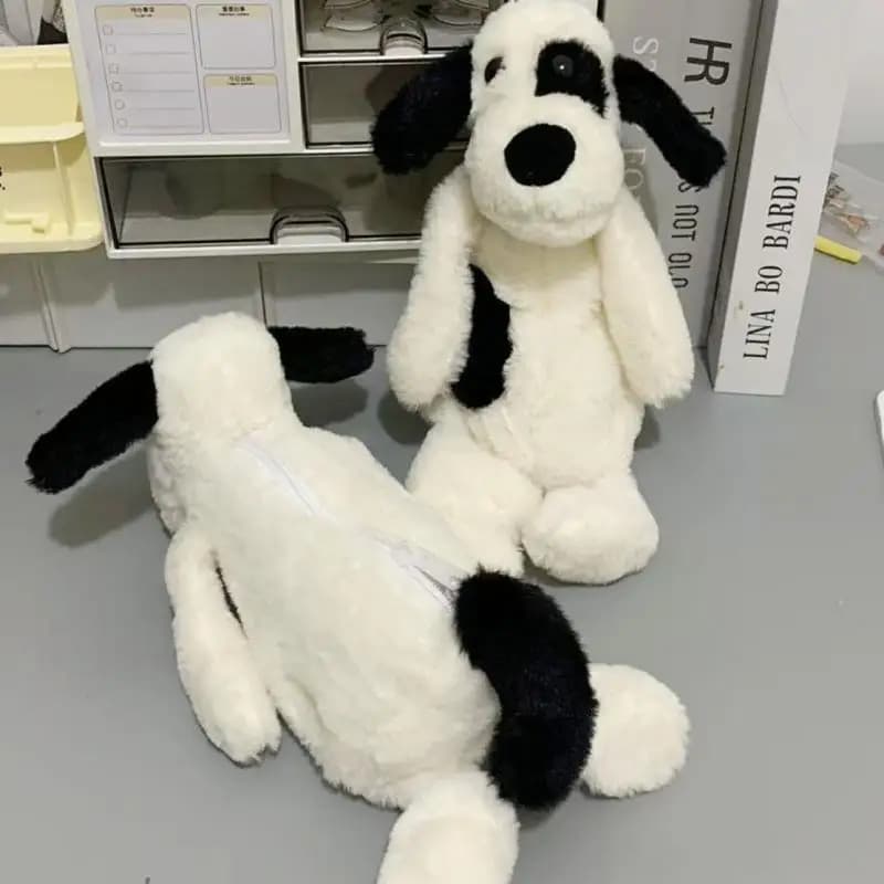 Simpatico astuccio per cuccioli di peluche bianco nero Cartone animato Borsa per cosmetici portatile Borsa per cancelleria Regali per studenti