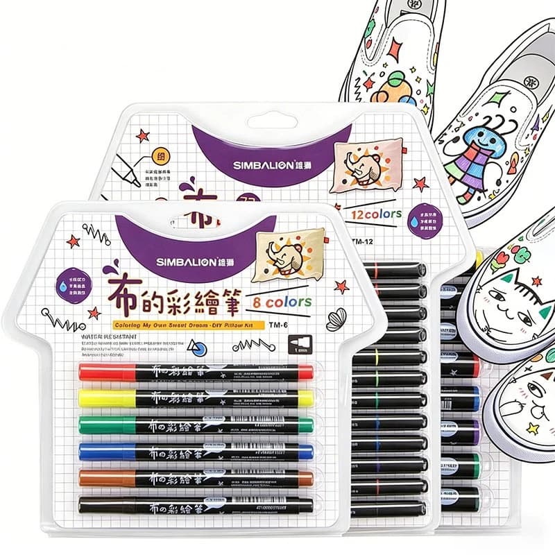 Set di Pennarelli per Tessuti a 6/8/12 Colori, Doppia Punta 0.5/1/2mm, Penne per Pittura su Tessuto Fai-da-Te per Magliette, Scarpe, Borse in Tela, Arte Tessile