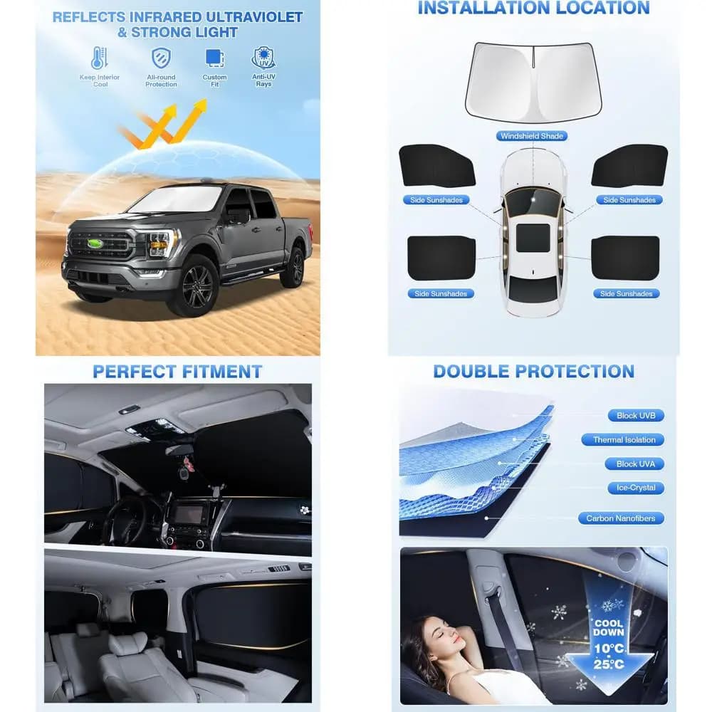 Accessori F-150 4 porte 2021-2026: coperture parasole per parabrezza, finestrino laterale e posteriore, protezioni parasole per la privacy e il veicolo Cooli