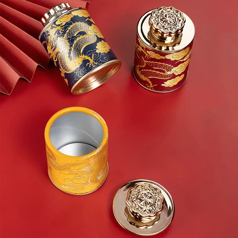 1PC Dragon Mini Empty Tea Tin Can Household Green Black Tea Sealed Jar Portable Travel Small Tea Packaging Box Paper Storage Can