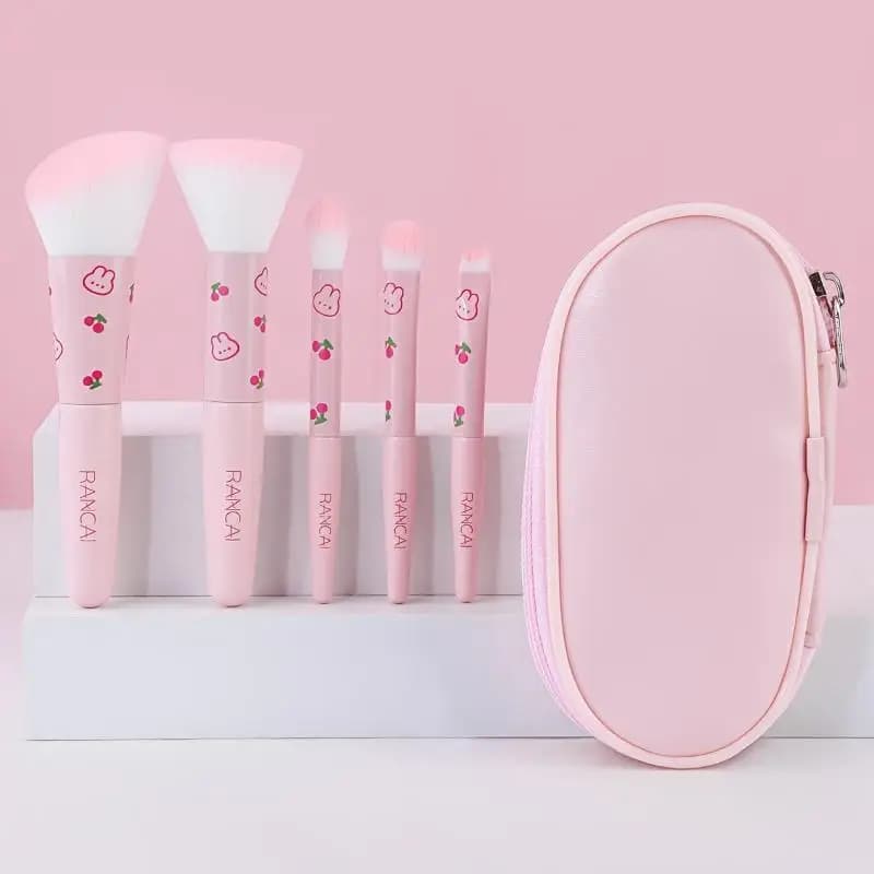 Set di pennelli per trucco compatto carino da 5 pezzi con custodia Pennello premium per fondotinta impeccabile, fard, ombretto Strumenti di bellezza per applicazioni