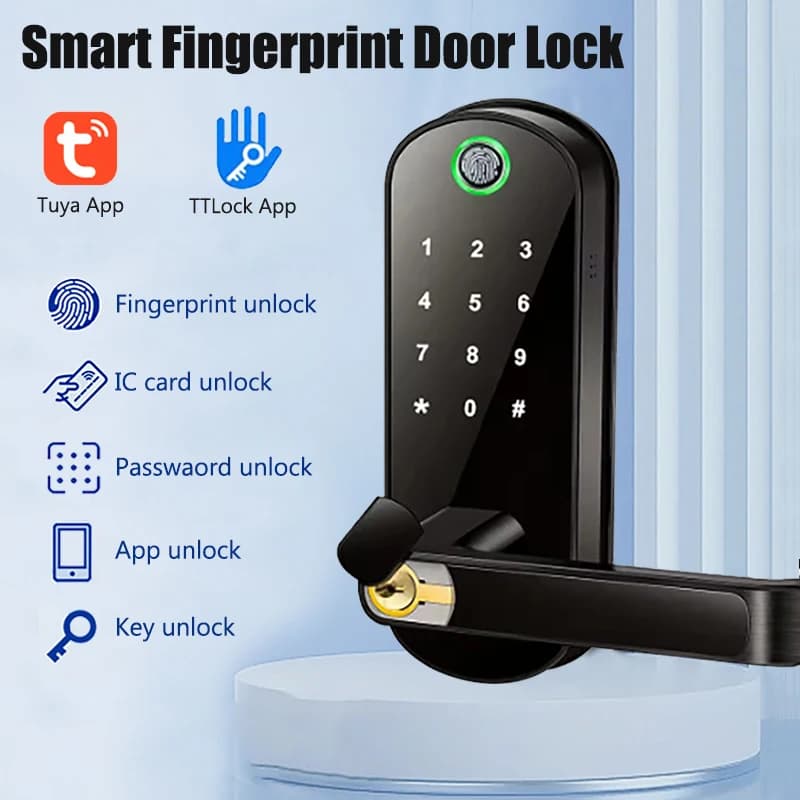 Tuya Smart Fingerprint Door Lock Home WiFi Keyless Entry Serratura elettrica con touchscreen TTLock APP Password digitale IC Card