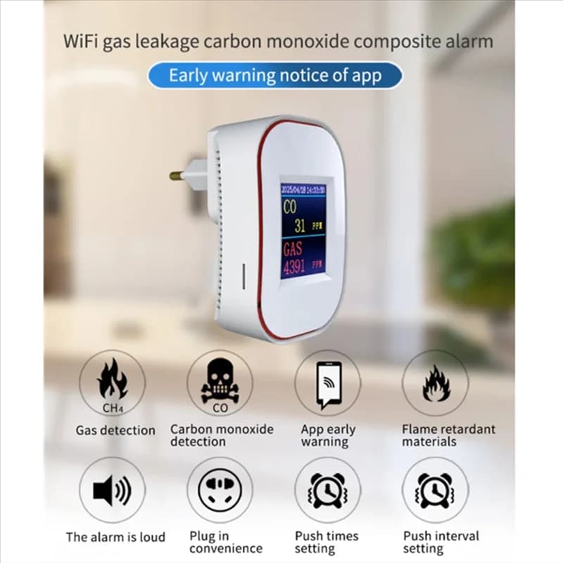ELECT-Tuya Smart Life GAS naturale Rilevatore di monossido di carbonio per perdite di CO WIFI CH4 Sensore di allarme per perdite di metano combustibile