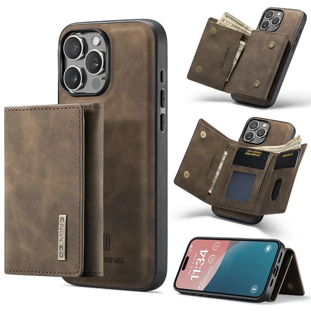 Magnetic case 2 in 1 removable wallet for IPhone 16 15 Plus Pro Max in leather with card holder