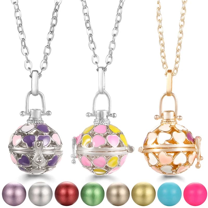 Mexico Chime Heart-Shaped Pendant Essential Oil Diffuser Music Ball Pregnant Woman Prenatal Education Caller Necklace Jewelry