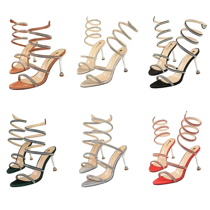 Donne Luxury Party 8.5cm tacchi alti estate Sexy sandali da discoteca femminile rosso verde caviglia Strappy sandali di cristallo gladiatore romano