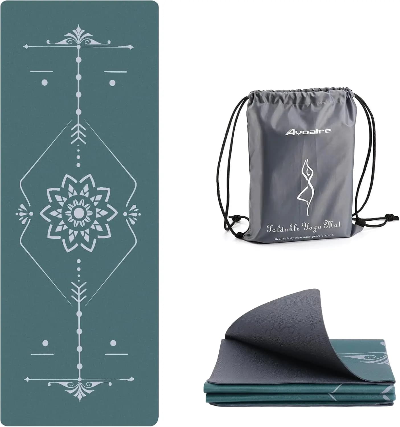 Tappetino Yoga Pieghevole Antiscivolo, Tappetino per Esercizi Leggero da Viaggio, Tappetino per Hot Yoga con Borsa per il Trasporto, per Pilates e Allenamenti a Casa 72"L x 32"W x