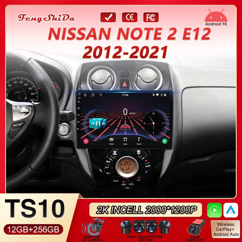 Autoradio Android 16 per Nissan Note 2 E12 2012-2021, sistema multimediale con GPS, video, navigazione, Carplay, telecamera posteriore, 2 Din, 5G