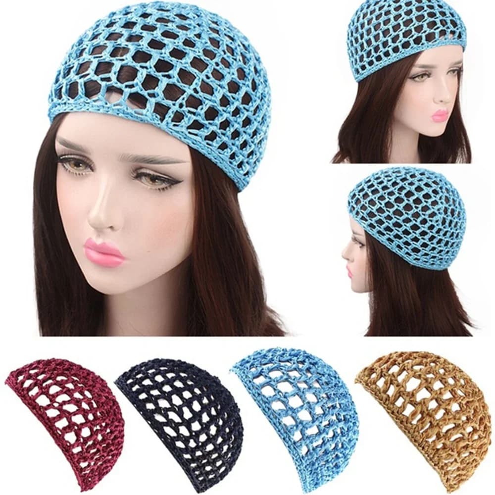 2024 delle nuove donne maglia retina per capelli berretto all'uncinetto tinta unita per il tempo libero sonno notte copertura turbante cappello popolare casual beanie parrucca cappelli