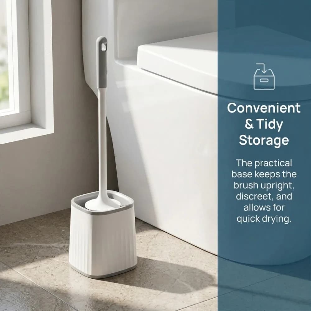 Spazzola per WC in Plastica con Base Antigoccia, Spazzola per Pulizia WC Girevole a 360 Gradi, Bianca con Manico Lungo