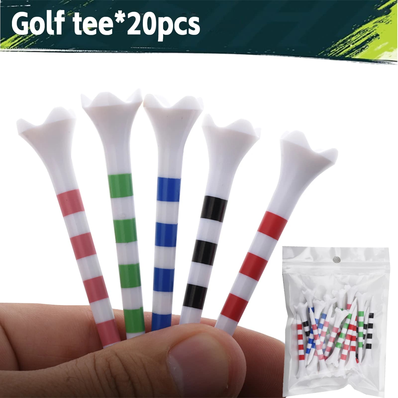 【20 pezzi】 T-shirt da golf a righe colorate da 70 mm/83 mm - Set di tee da golf in plastica resistente a quattro forchette - Accessori da golf di fascia alta per uomini e donne