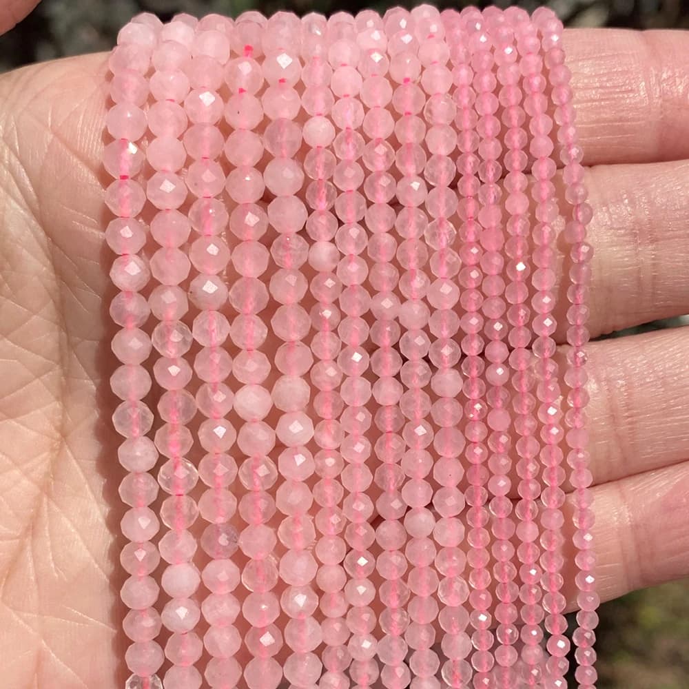 Natural Faceted Rose Quartzs Gemstone Stone Round Loose Spacer Beads For Jewelry Making Accessories Bracelet Handmade 2 3 4mm