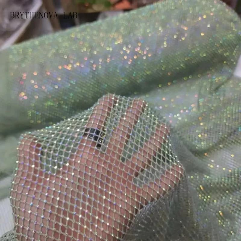 Crystal Tape Net Luxury Diamond mesh fabric AB Stretch Color Mesh Dress Full of Diamond High-end Fabrics
