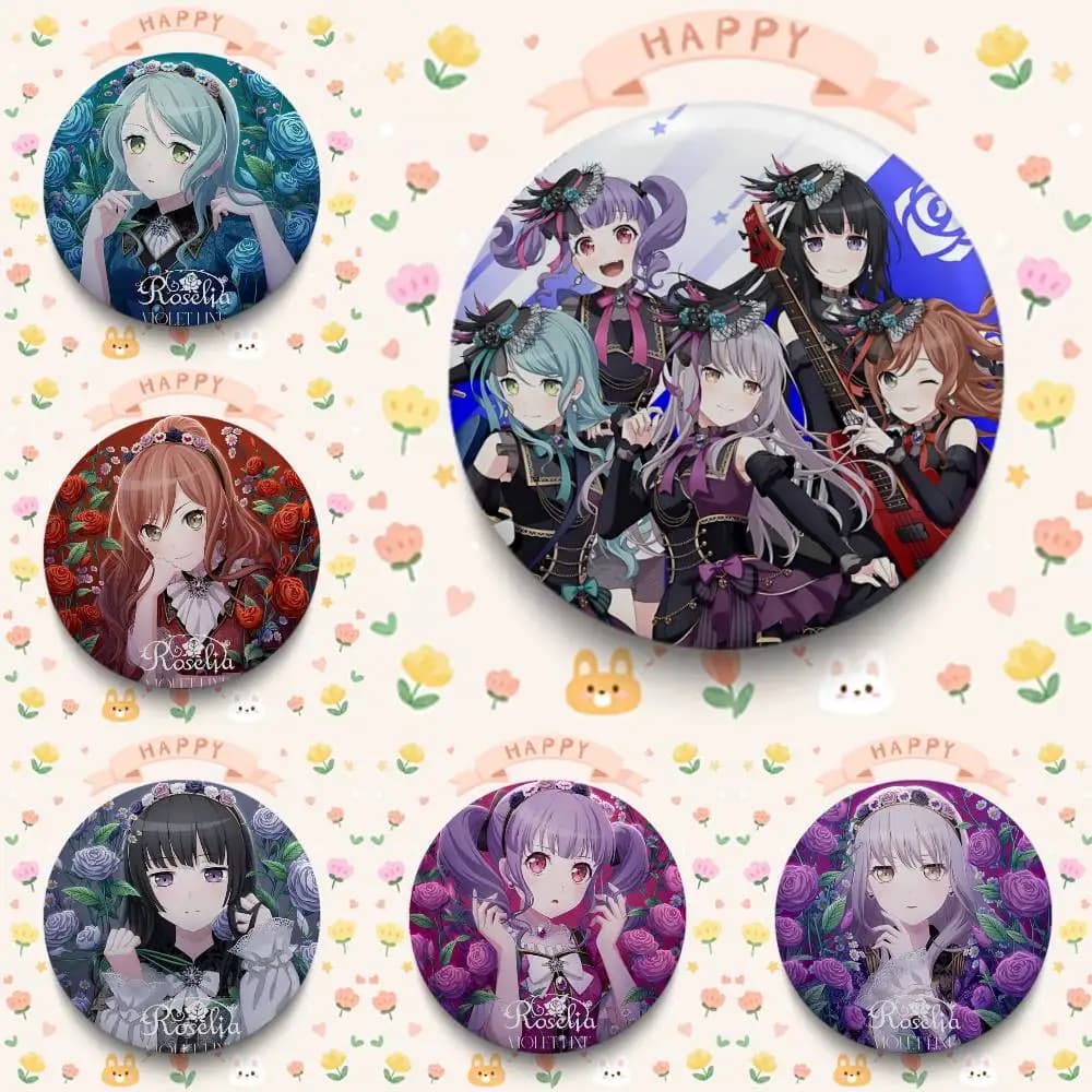 Bang Dream R-Roselia Badges Creative Tinplate Soft Button Pins Animal Icon Brooch Lapel Backpack Badge S