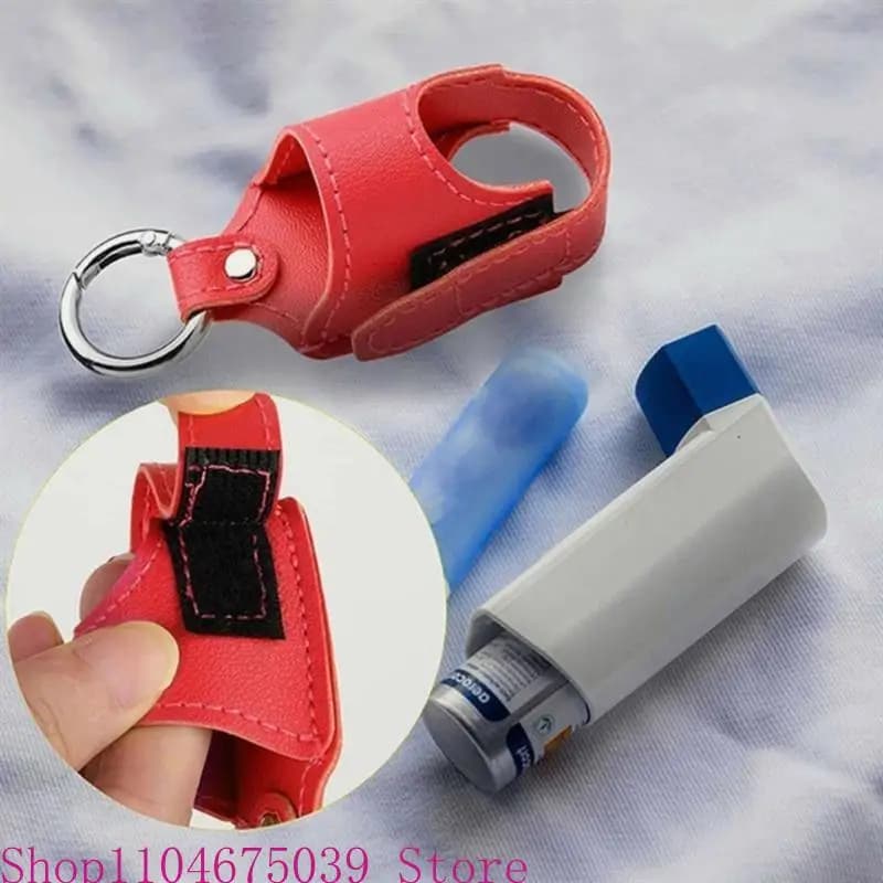 Elegante custodia per inhalatore in similpelle con fibbia in metallo, supporto portatile per spray, facile da attaccare a borse, cinture o chiavi