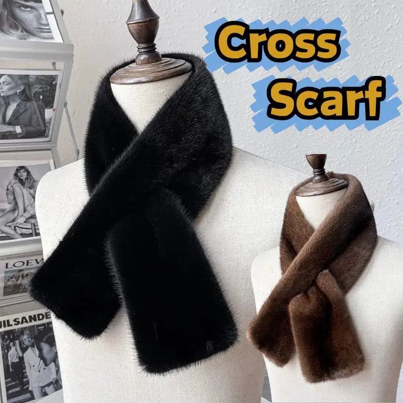 Sciarpa in pelliccia imitazione Donna Inverno Addensare Sciarpa calda in pelliccia sintetica Protezione per il collo Colletto incrociato Sciarpe in peluche Scaldacollo peloso solido