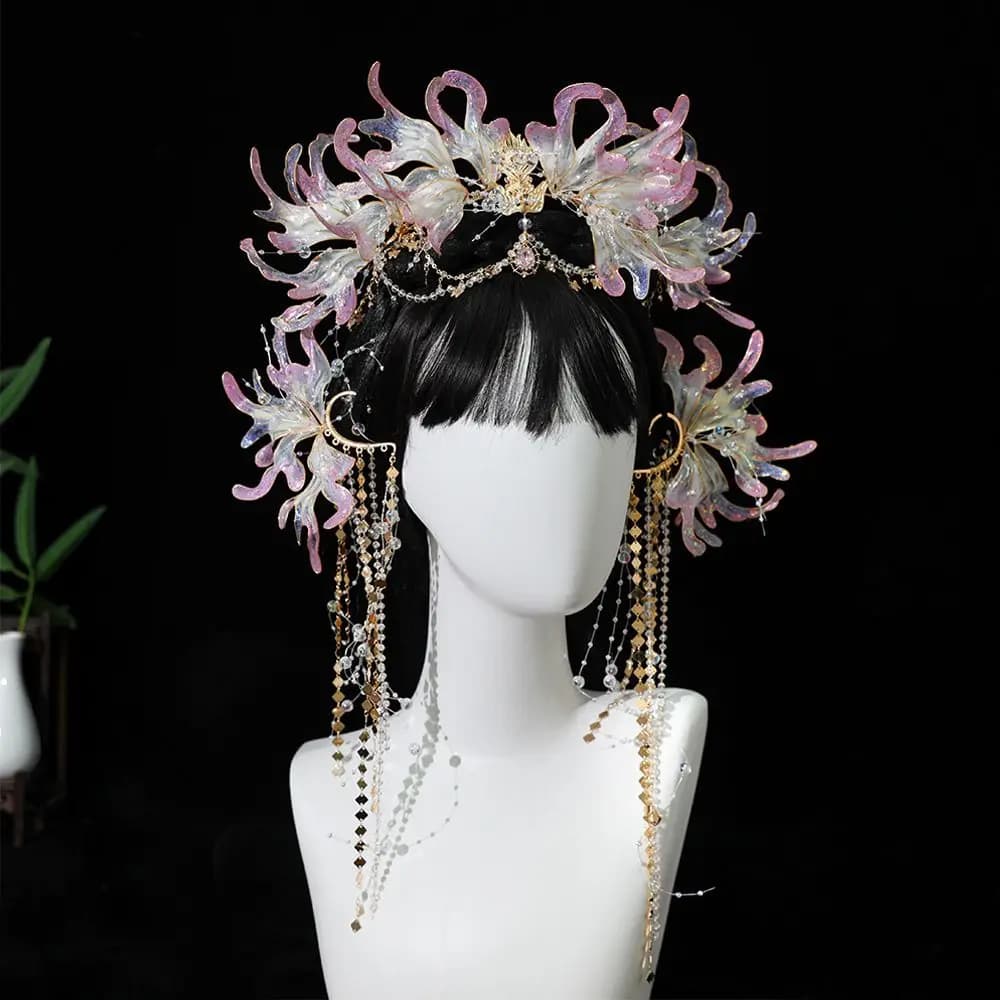 Antique Hanfu Pink Hair Accessories Super Fairy Headpiece Mermaid Sweet High Beauty Light High quality Mermaid Princess Headpiec