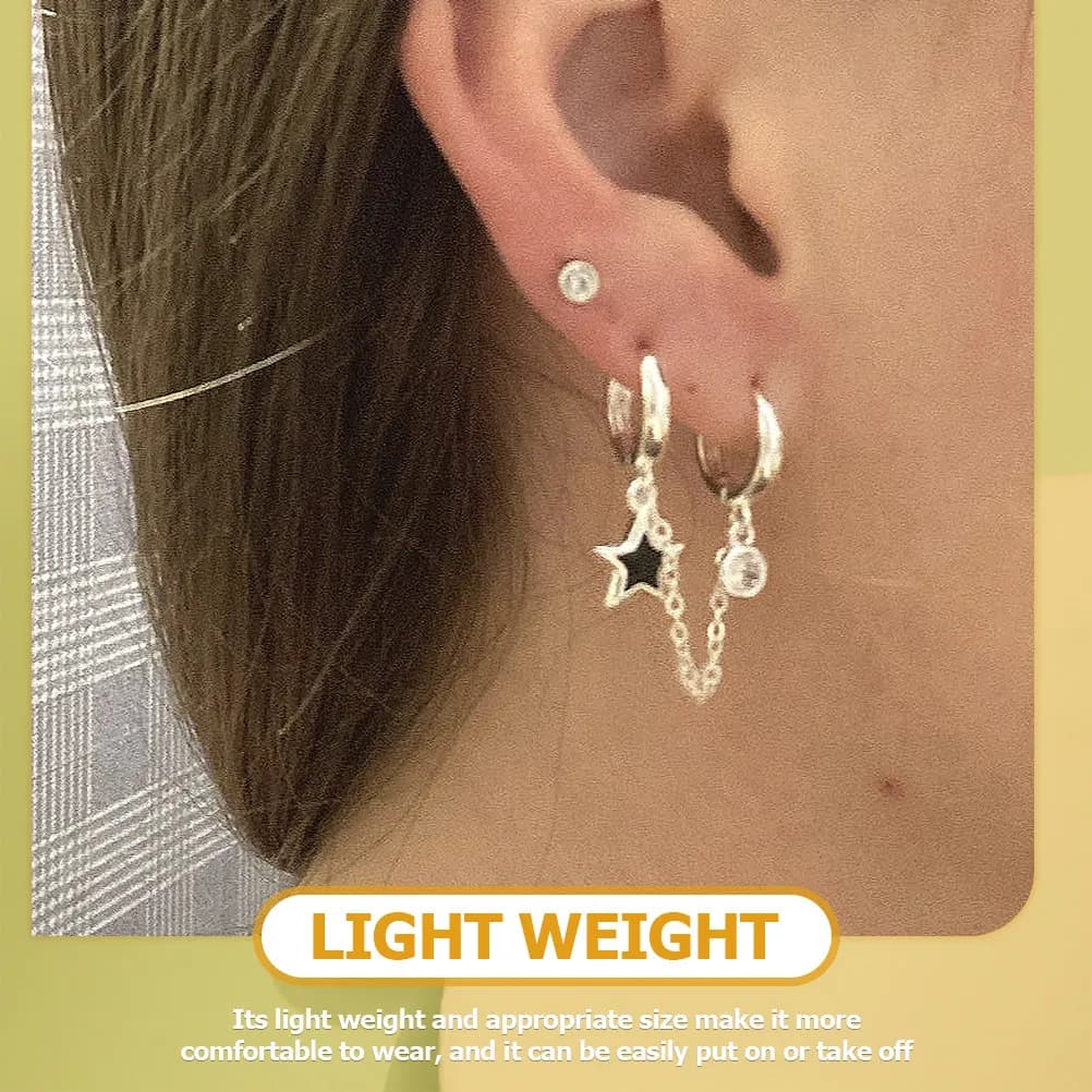 Star Pendant Earrings with Double Piercing Women's, Lightweight and Comfortable for Summer, Beach, Birthday, Festival, Wedding, Dates, with Chain