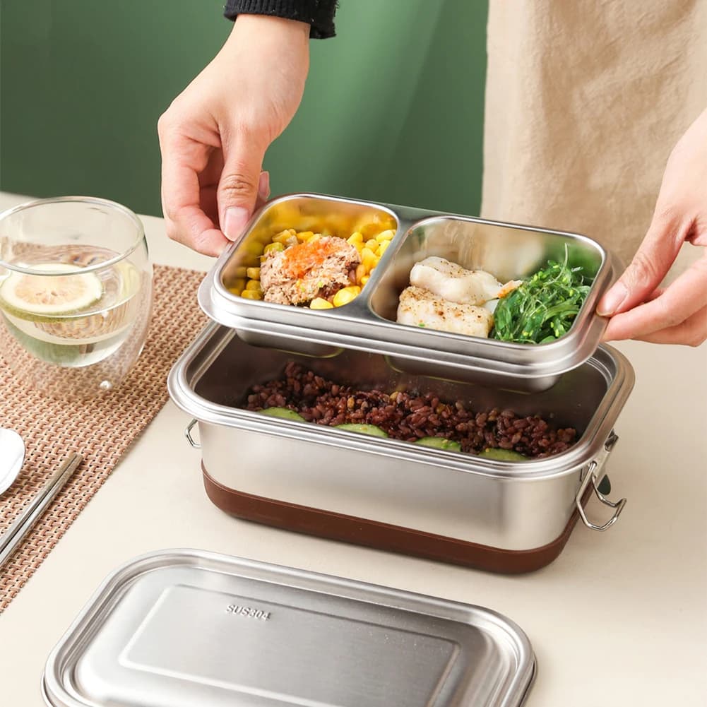 Bento Box in acciaio inossidabile, contenitore per alimenti, contenitore per il pranzo sigillato a doppio strato per studenti adulti (1200 ml)