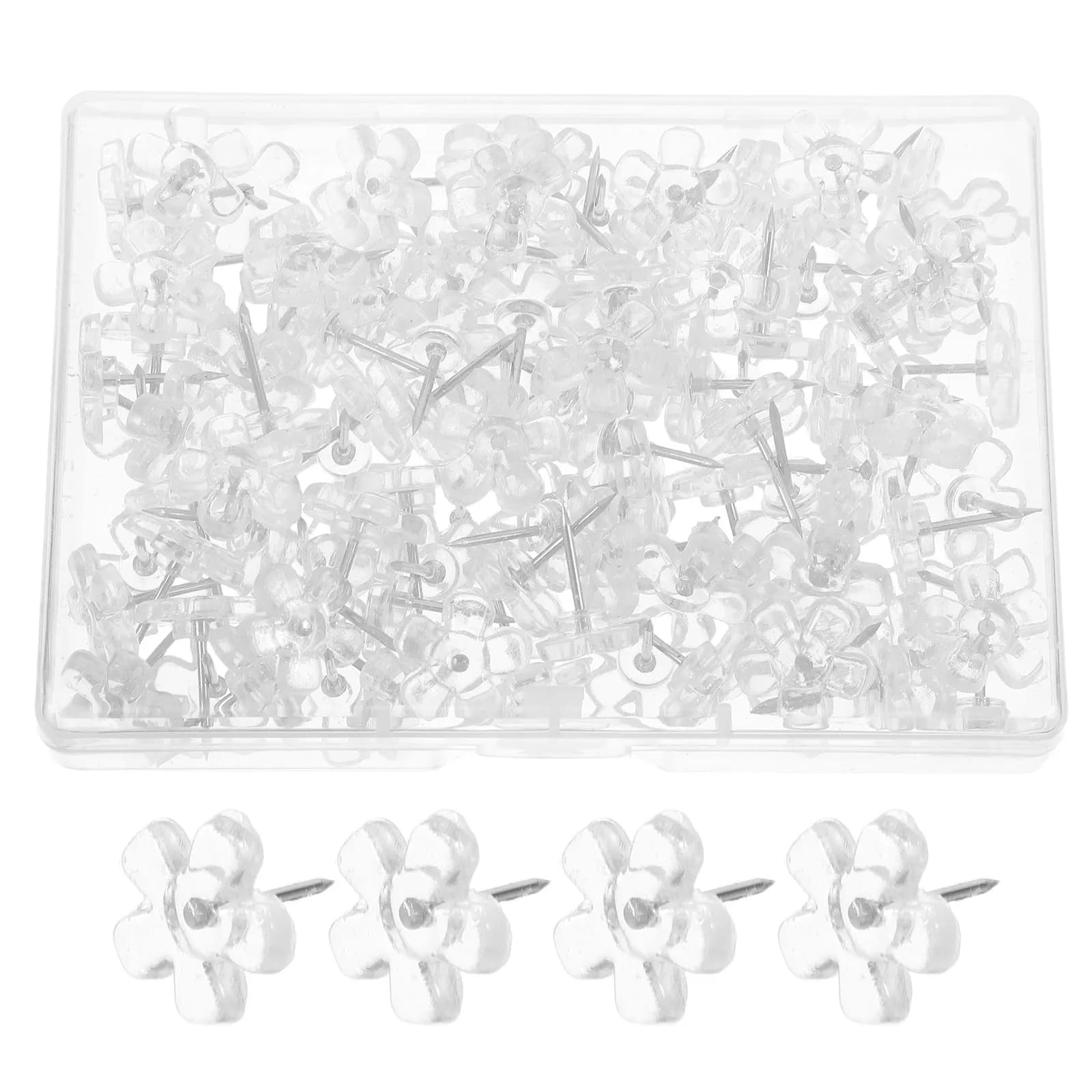 100 Pezzi Puntine a Forma di Fiore di Prugna con Punte in Ferro e Plastica Trasparente, Ergonomiche per Ufficio, Bacheche, Mappe, Decorative