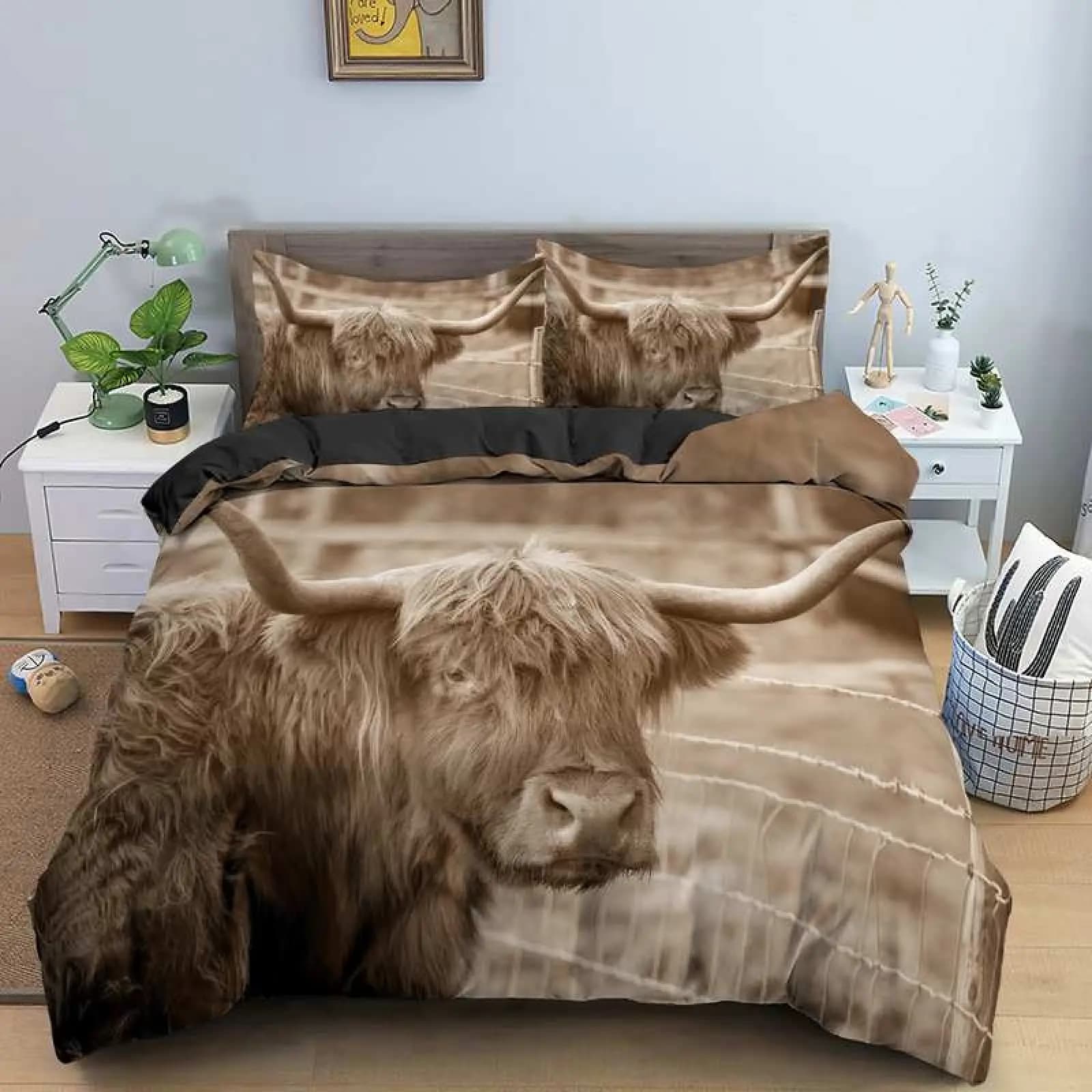 Highland Cow King Queen Copripiumino Set di biancheria da letto per toro per adulti Bovini 2/3 pezzi Copripiumino Copripiumino in poliestere per animali da fattoria