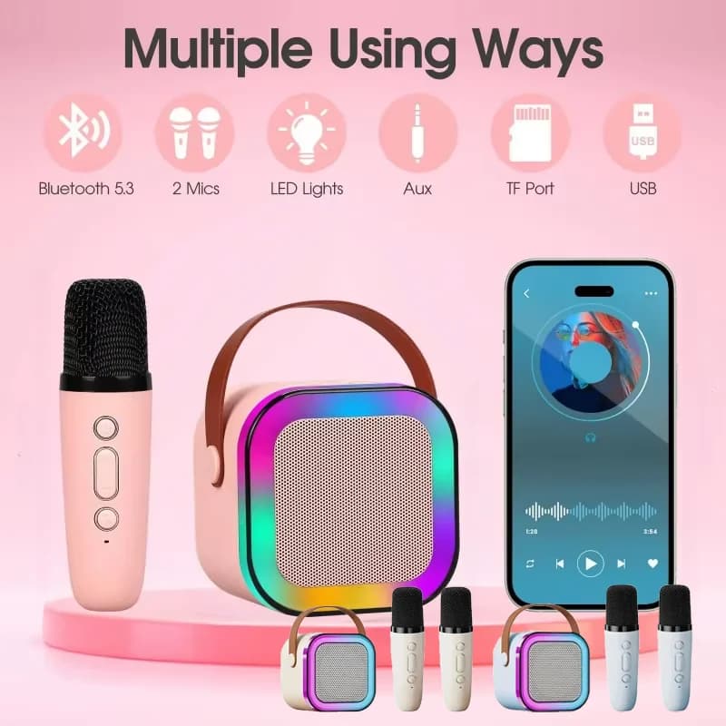 Nuovo Altoparlante Karaoke Bluetooth Portatile K12 con 1-2 Microfoni Wireless, Sistema HiFi per Canto Familiare, Regalo per Bambini