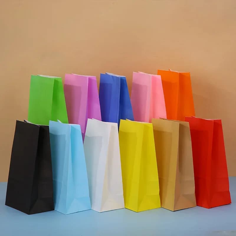 10/20/50pcs colorful Kraft Paper Bag Food Vegetables Shopping Bag Candy Package Kraft Lunch Bag Grocery Cookie Bread Bucket Bags