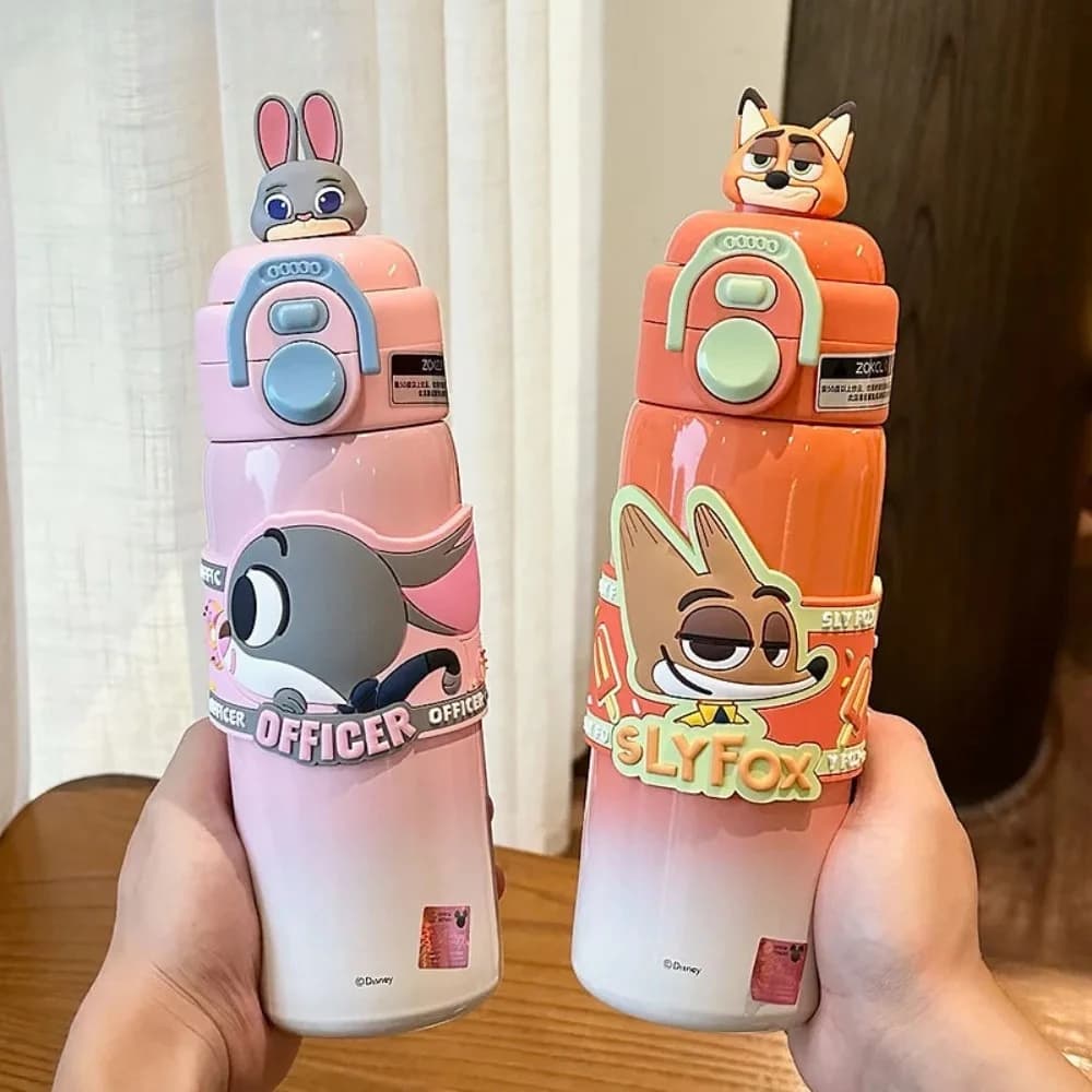New Disney Thermal Cup in Stainless Steel with Elastic Cover, Insulated Water Bottle for Children, Portable and Carin, Birthday Gift for Children