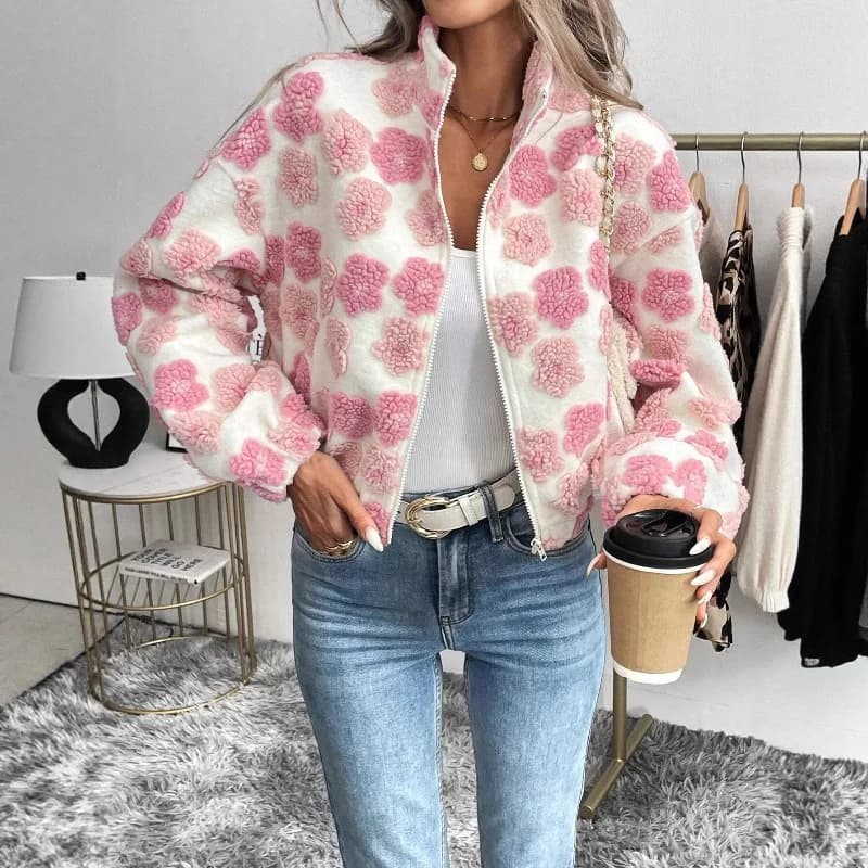 New in Casual Commuter Suede Short Jacket Autumn And Winter Fashion Zipper Cardigan Jacket Pink Elegant Loose Women's Clothing