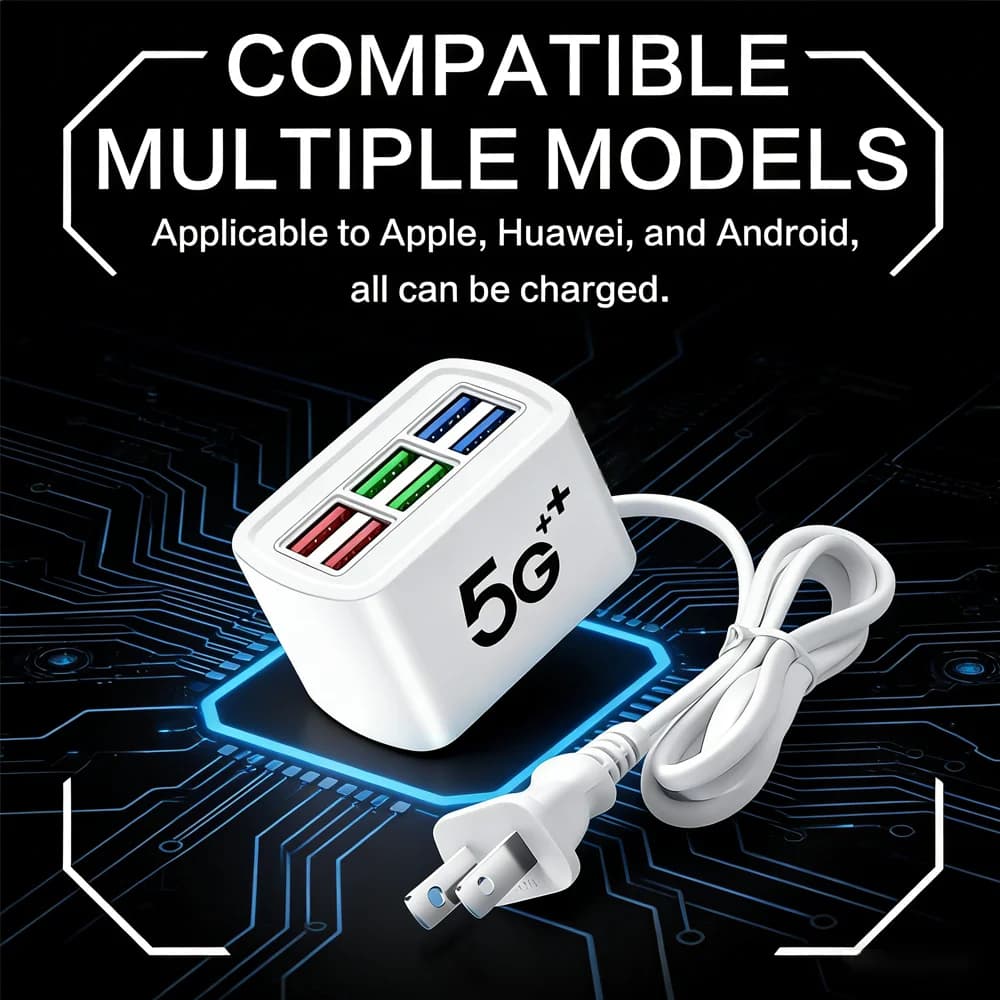 Multipresa da 35W con 6 Porte USB, Cavo di Prolunga, Adattatori di Alimentazione Universali USB, Ricarica Rapida, Prese US/EU