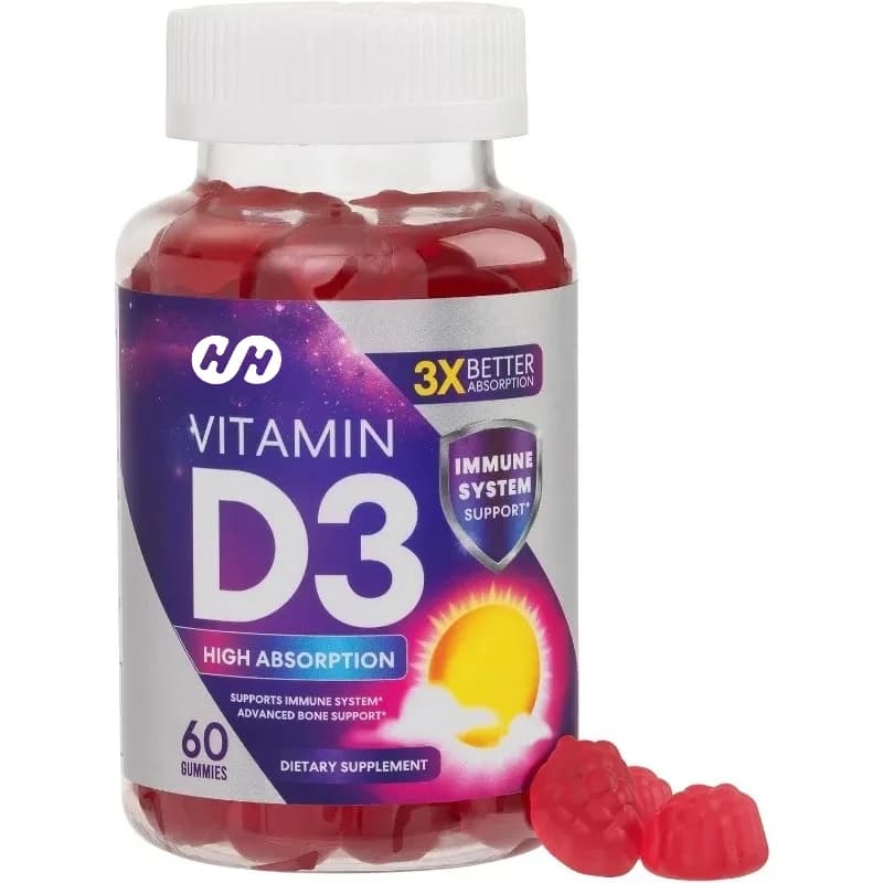 Vitamin D3 Food Supplement in Gommose - Support for Bones, Tooths, Muscles and Immunite System, Non GMO - 60 Capsules