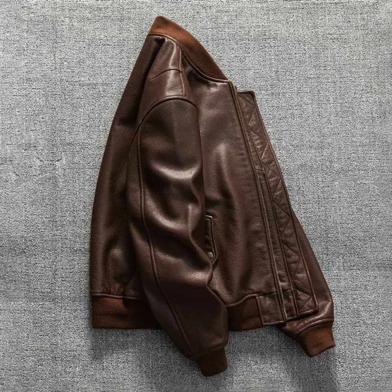 Red Brown Autumn Leather Jacket Men Military Style Plus Size 6XL Genuine Natural Cowhide Slim Fit MA1 Flight Coat