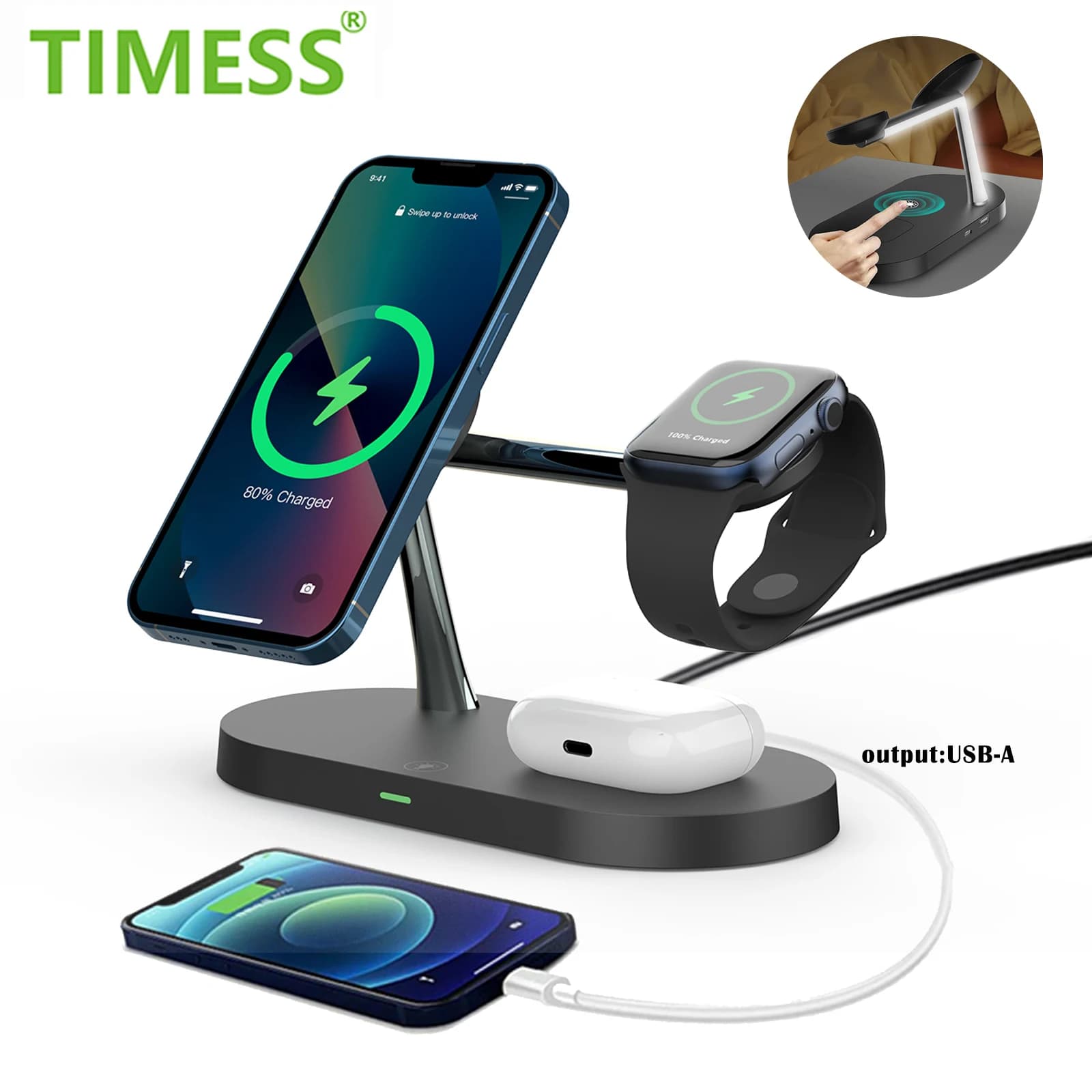 15W Wireless Magnetic Charger for iPhone 16 15 14 13 12 Pro Max, Charging Station for Apple Watch 10 9 8 7 6 5, Airpods Pro 2 3