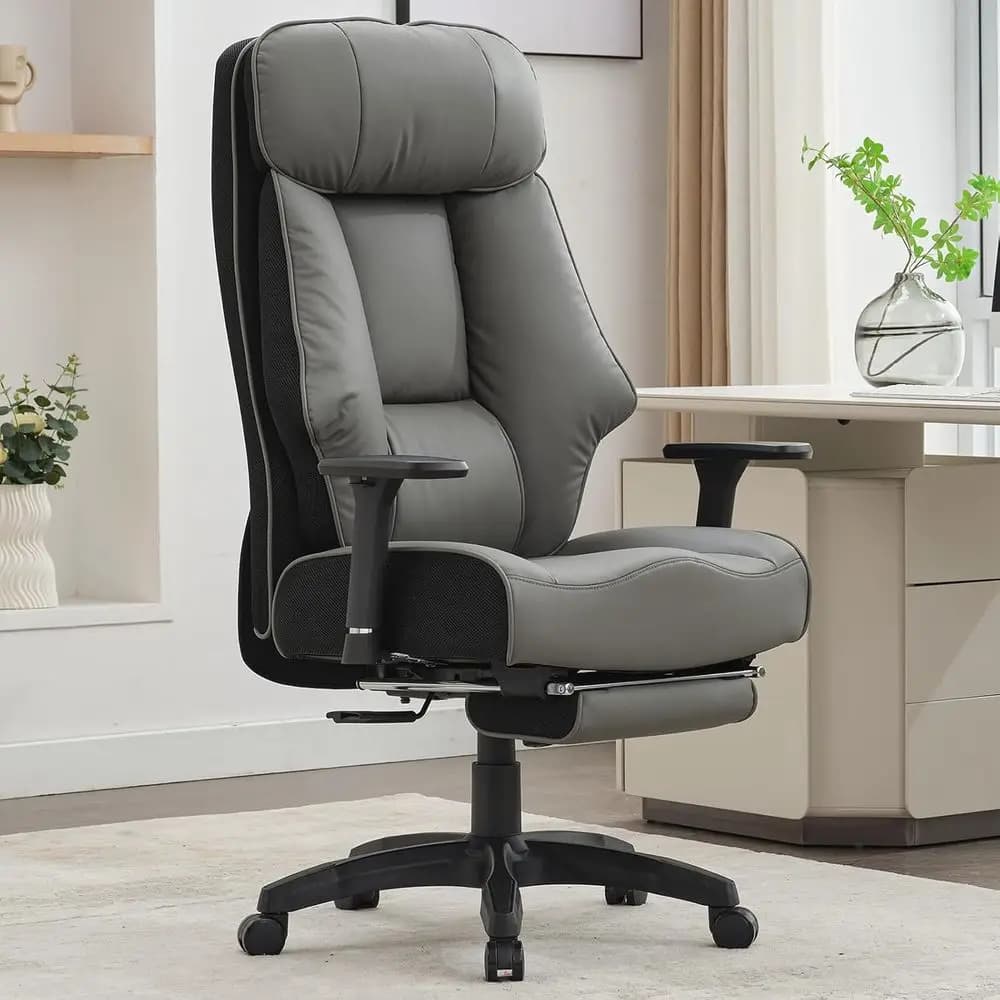 Sedia da ufficio grande e alta, 400 libbre, con poggiapiedi, sedia da ufficio direzionale con schienale alto e cuscino a molle extra spesso, in pelle PU ergonomica