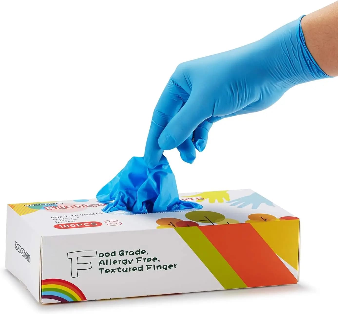Kids Disposable Nitrile Gloves for 7-14 Years - Latex Free, Powder Free - for Crafting, Painting, Cooking, Cleaning -100 PCS