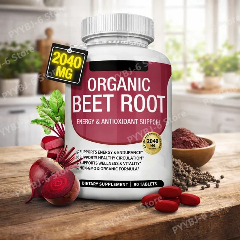Organic Beetroot Root with Black Pepper, Natural Energy Supplement and Immunite Support, Antioxidant, GMO-free, Glutine-free, 90 Tablets