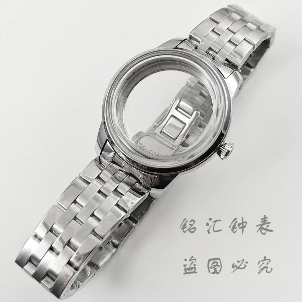 NH35 33MM Orologio da donna Cassa da cocktail Bracciale in acciaio inossidabile S Corona Arco Vetro Argento Cassa per orologio per movimento NH35 4R35 NH38