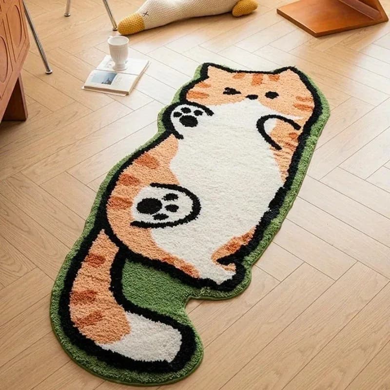 VIKAMA Cartoon Cat Fluffy Bedside Rug Tappetino ultra morbido e soffice per camera da letto, soggiorno, decorazioni per la casa, tappeto antiscivolo