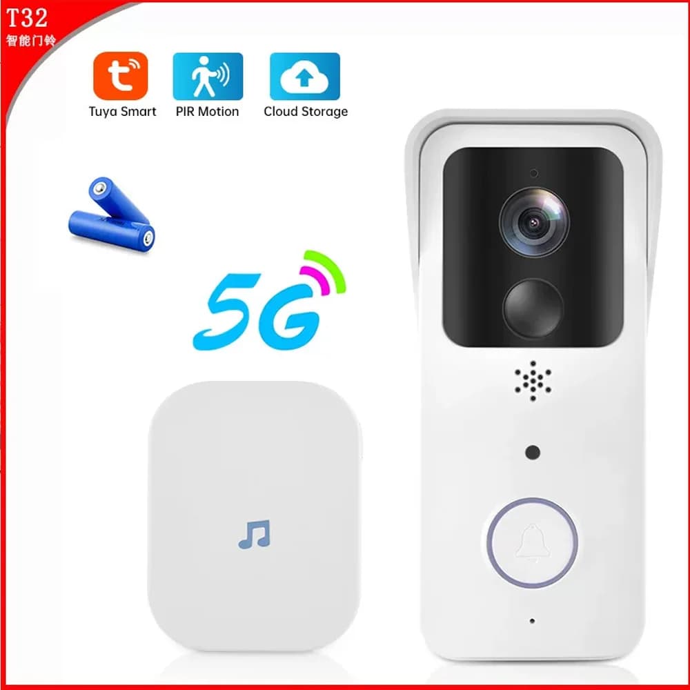 5G 1080P Camera Video Doorbell WiFi Tuya Smart Outdoor Doorbell Waterproof Battery Intercom Smart Life Wireless Coorbell