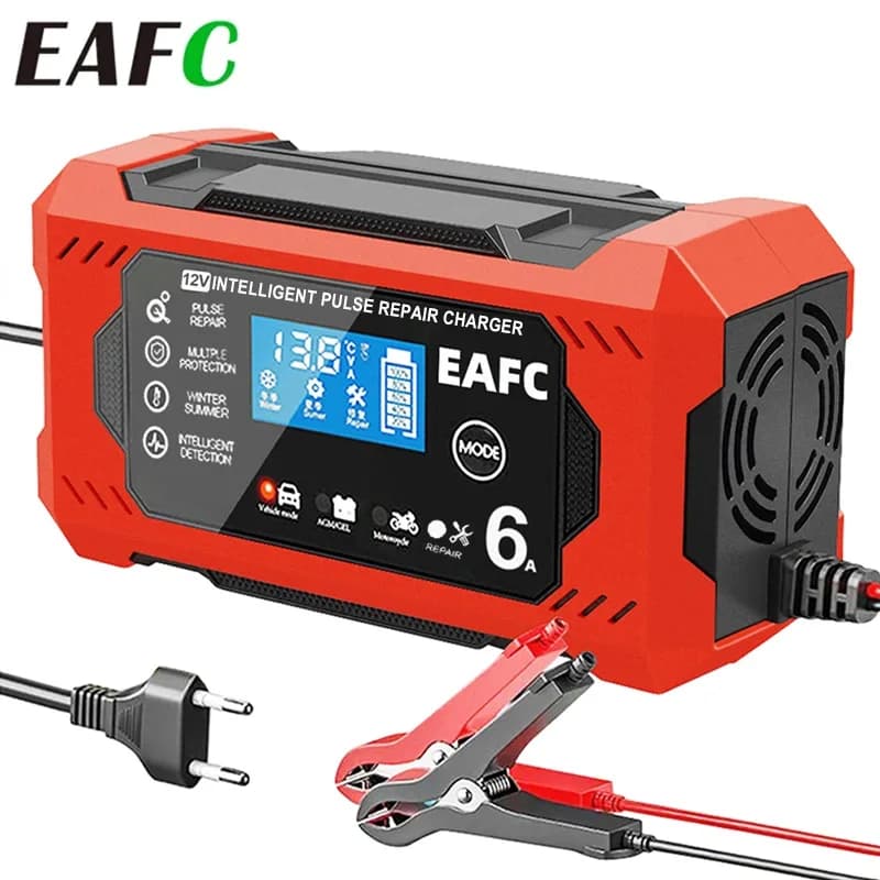 Car Charger 6A 12V Battery Charging Device for Car and Motorcycle Lead Battery LCD Display for Intelligent Repair