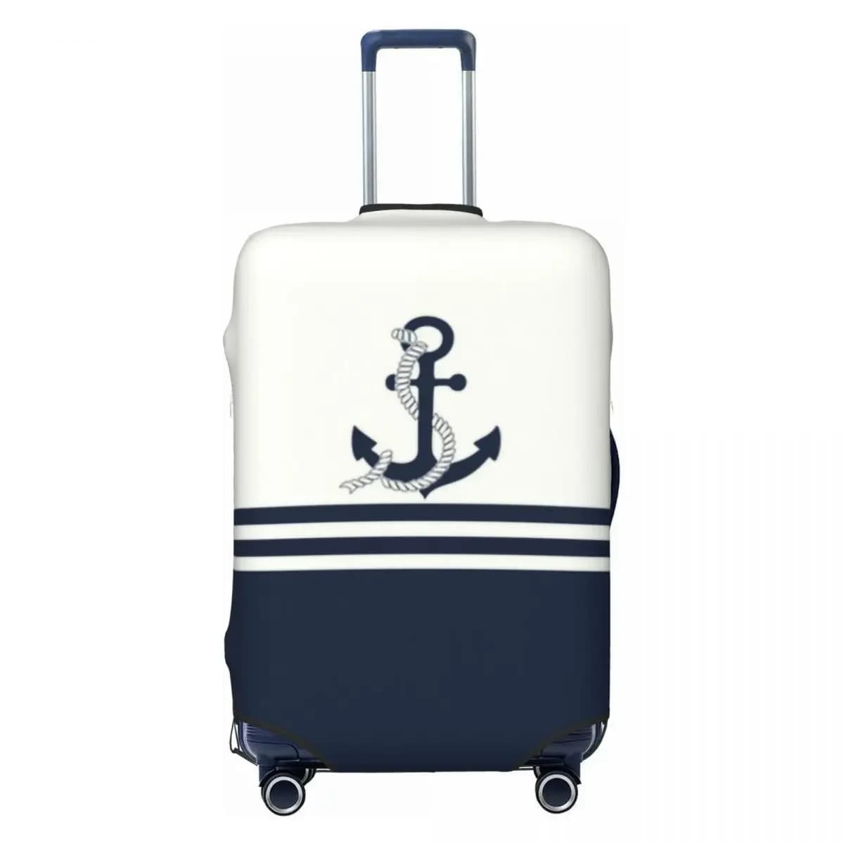 Copertura per bagagli da viaggio per barche con ancoraggio nautico a strisce blu navy personalizzata, protezione per valigia lavabile, adatta per 18-32 pollici
