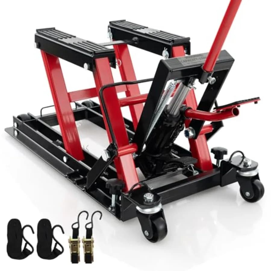 Motor lift 15000 LBS Hydraulic to Forbice for ATV with Pedane, Long Handle, 2 Spools, 4 Wheels, Lift range 4.7-15