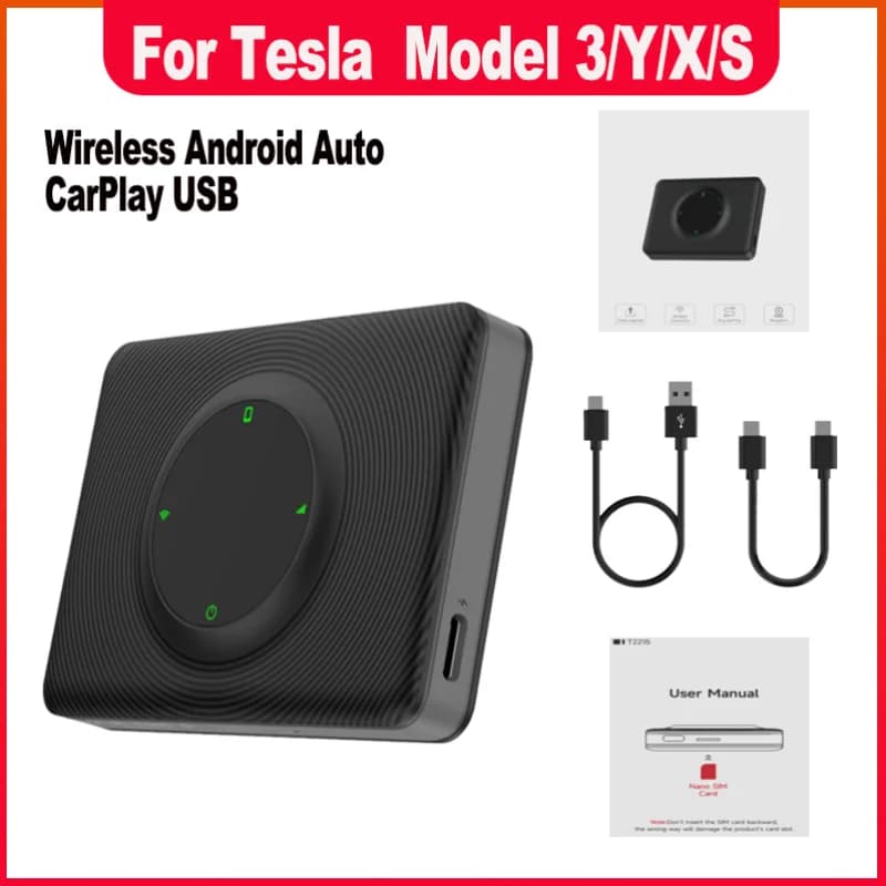 Adattatore USB Wireless per Android Auto e CarPlay per Tesla Model 3/Y Model X/S, Aggiornamento Online, Waze, Spotify, Ai Box, Accessori Auto